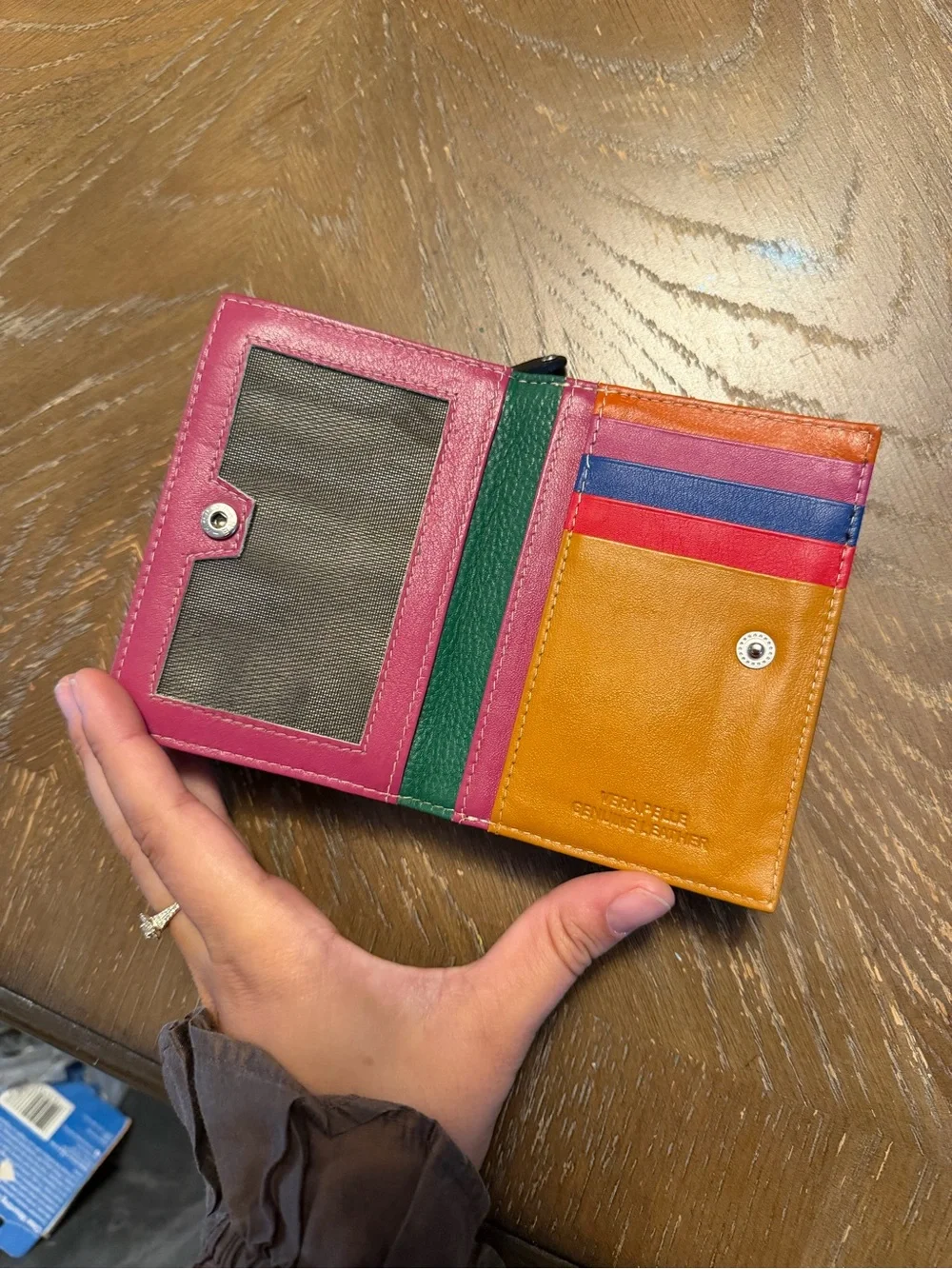 Colorblock Leather Card Wallet in Mustard, Red, Green, Blue & Purple